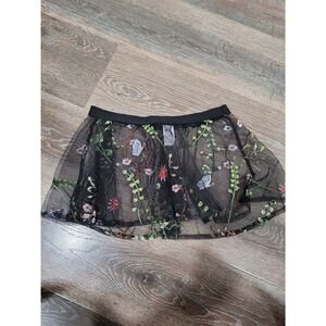 iHeartRaves Black Floral Embroidered Mesh Mini Skirt L Butterflies Party #11